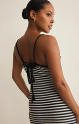 Majestic Striped Midi Black Dress