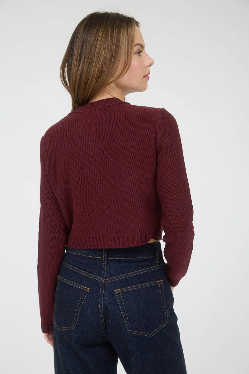 Burgundy Cardi with Gold Buttons