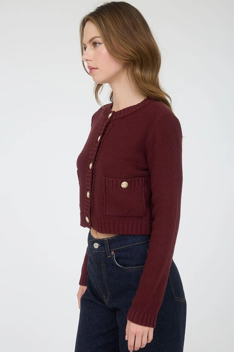 Burgundy Cardi with Gold Buttons