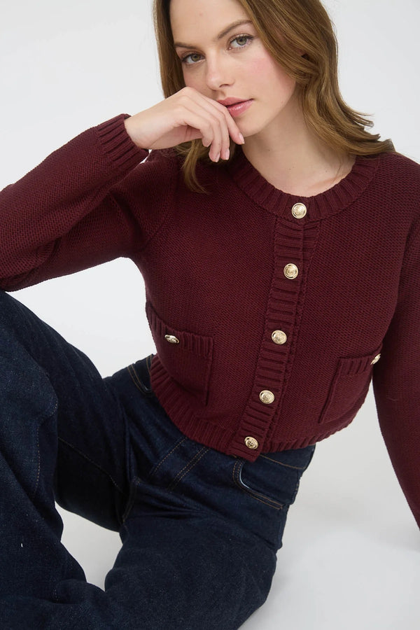 Burgundy Cardi with Gold Buttons