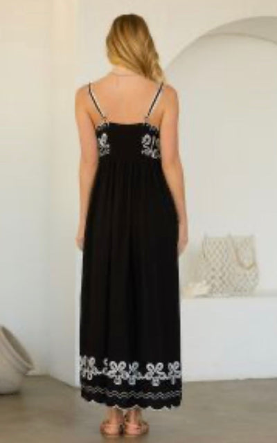 Black + White Embroidered Maxi Dress Small