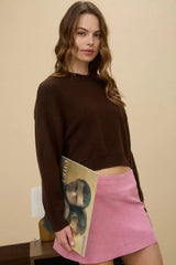 Chocolate Brown Cropped Crewneck Sweater