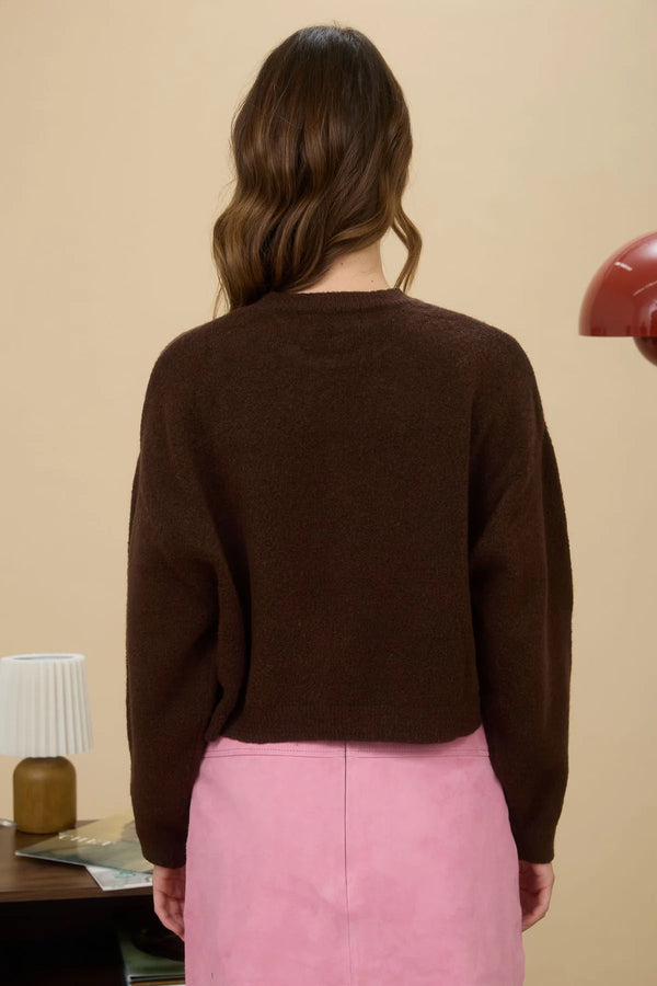 Chocolate Brown Cropped Crewneck Sweater