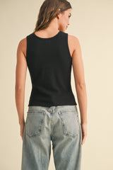 Black Ribbed Twist Front Tank