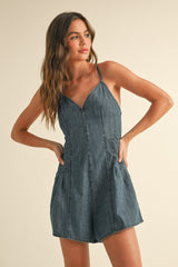 Chambray Tie Back Denim Romper
