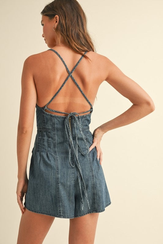 Chambray Tie Back Denim Romper