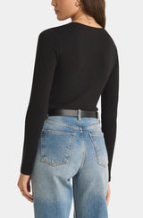 Samara Rib Henley Bodysuit - Black