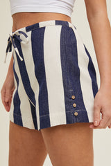 Navy + White Striped Shorts