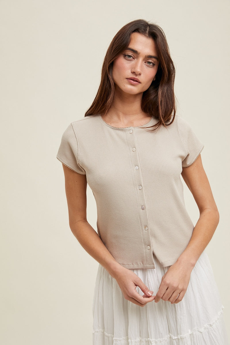 Marci Ribbed Knit Top - Shell