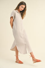 Stone Double Gauze Button Down Shirt Dress