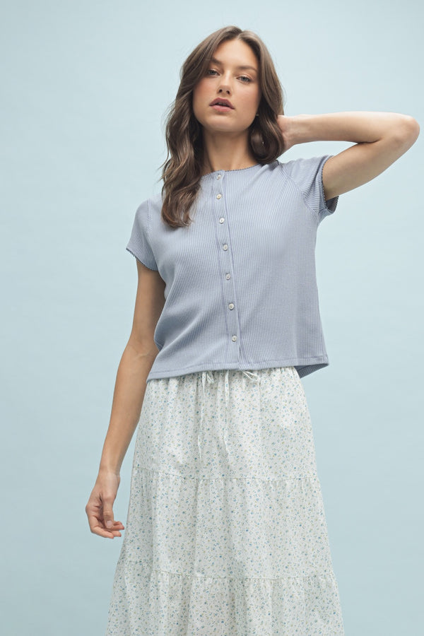 Marci Ribbed Knit Top - Soft Blue