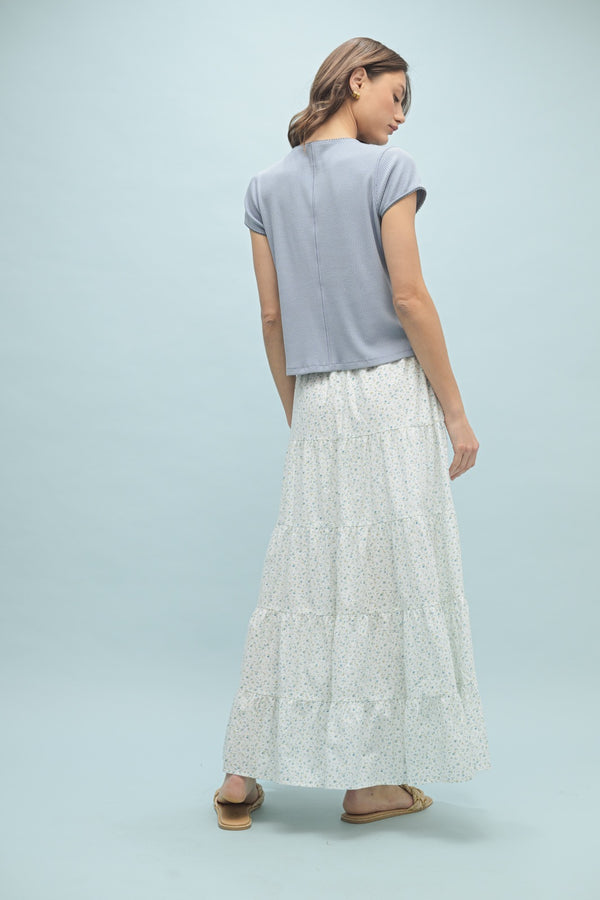 Marci Ribbed Knit Top - Soft Blue