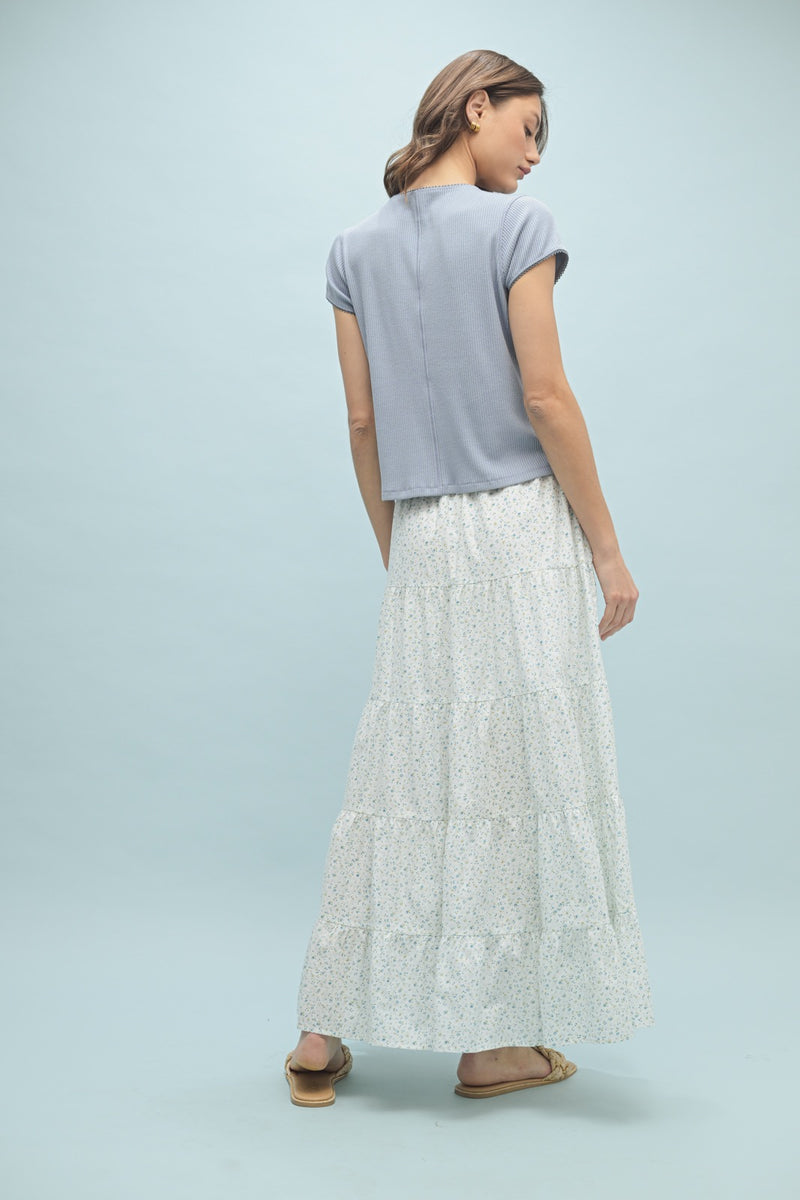 Marci Ribbed Knit Top - Soft Blue