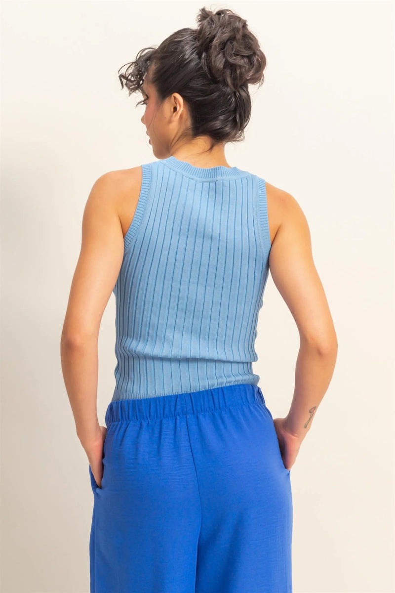 Ella Ribbed Tank - Sky Blue