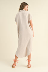 Stone Double Gauze Button Down Shirt Dress