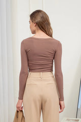 Scoop Neck Long Sleeve Top - Mocha