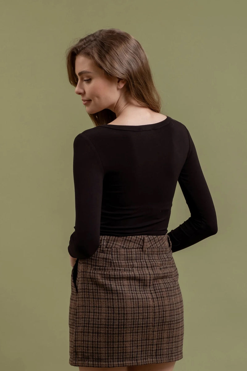 Scoop Neck Long Sleeve Top - Black