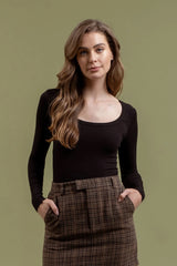 Scoop Neck Long Sleeve Top - Black