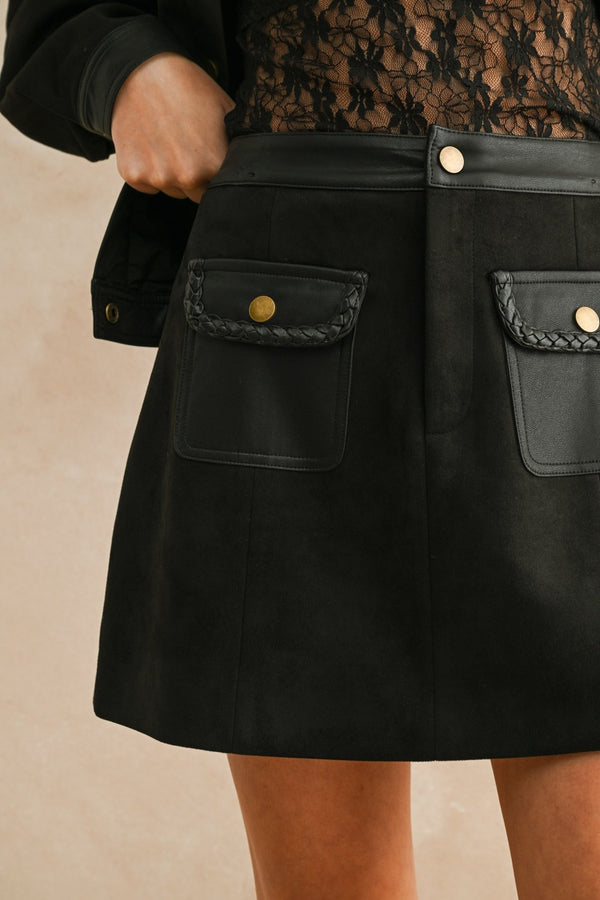 Rebecca Suede + Faux Leather Skirt