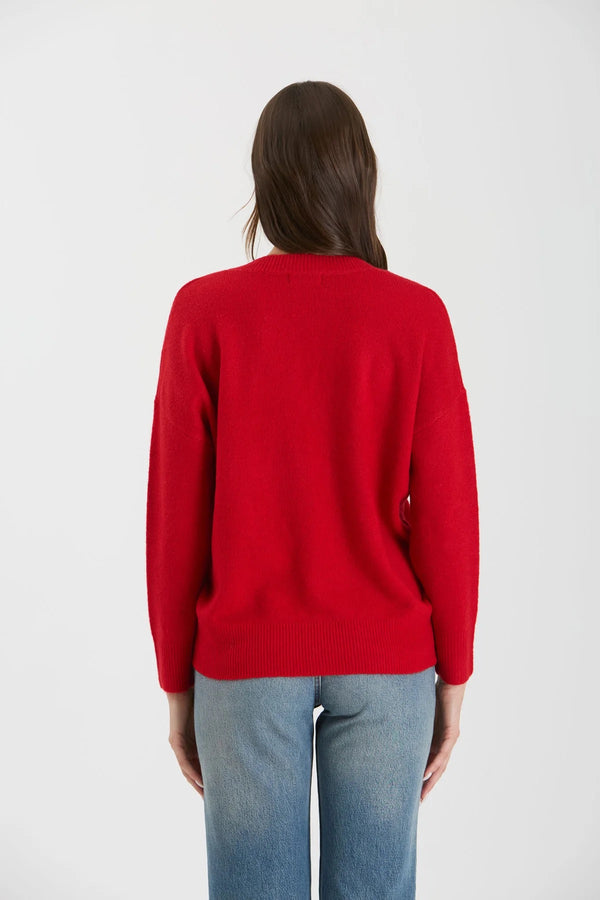 V-Neck Knit Sweater - Red