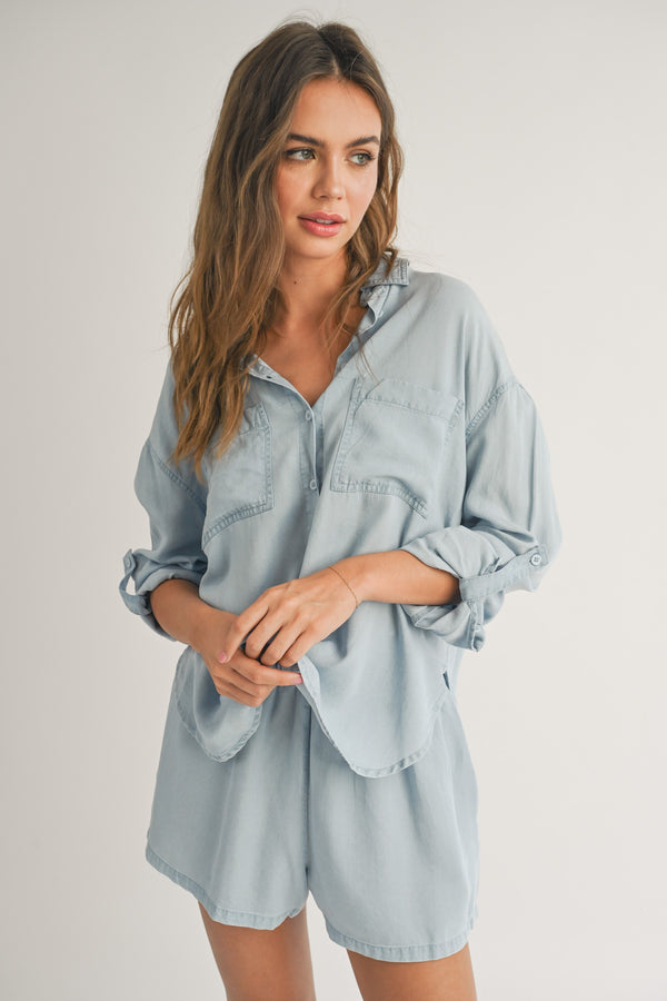 Cole Light Denim Button Down Top