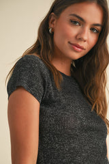 Feel the Glam Ribbed Knit Top - Black