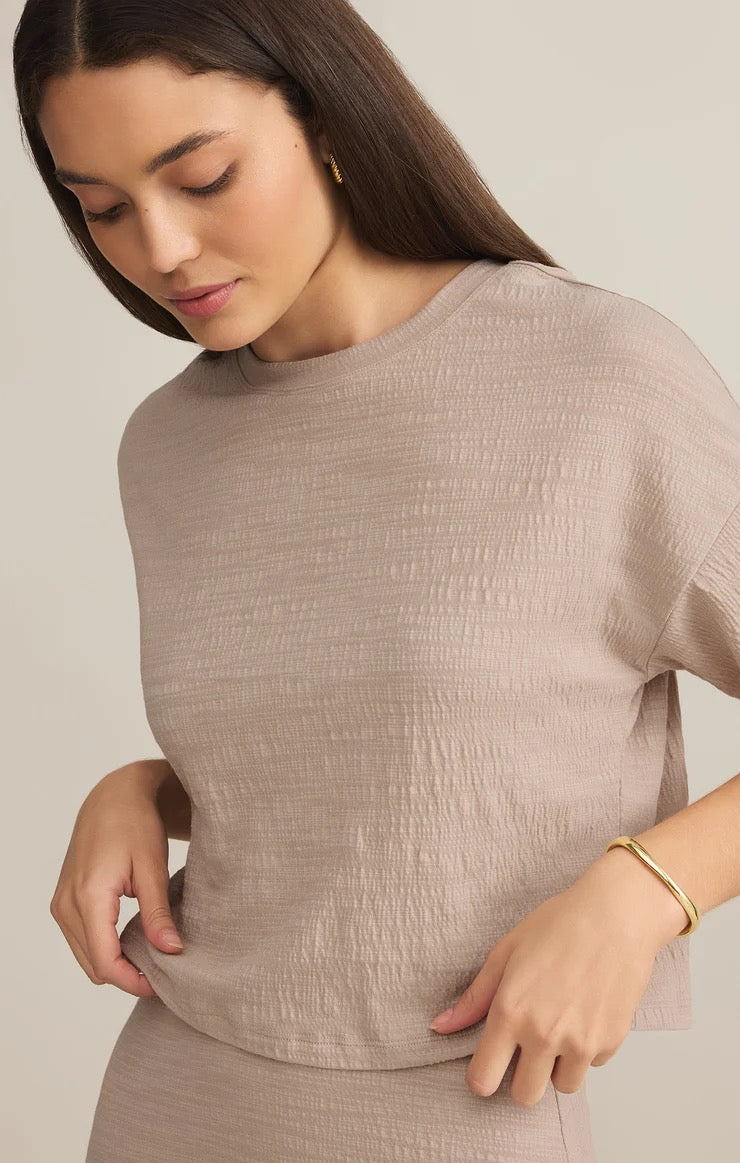 Sway Textured Cropped Slub Tee - Parchment