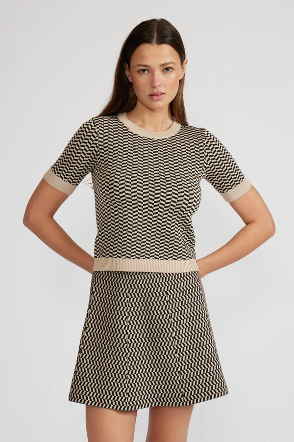 Warren Knit Top - Black + Tan