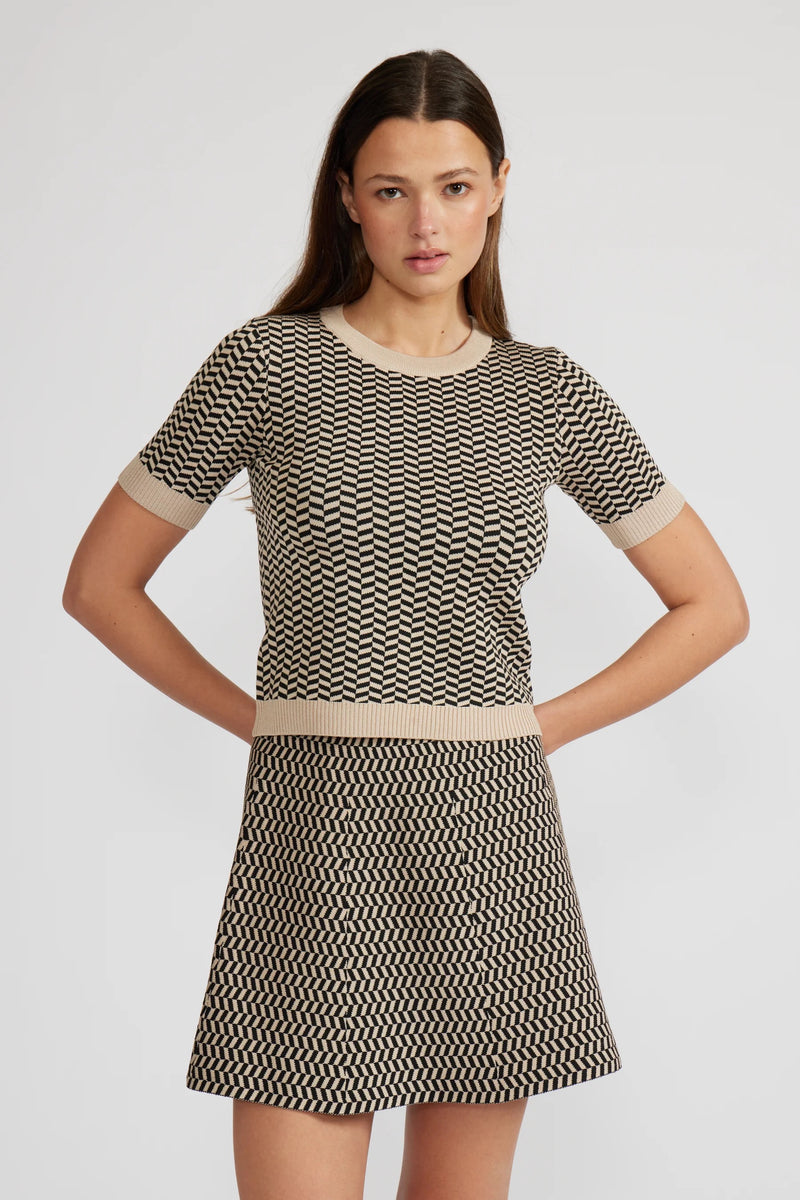 Warren Knit Top - Black + Tan