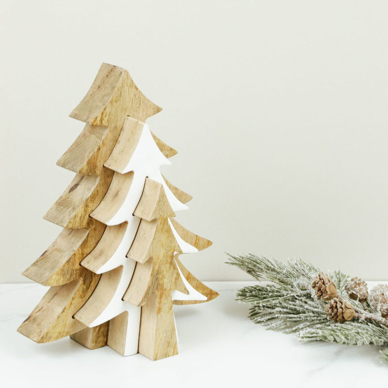 Natural Wood + White Nesting Christmas Tree Set