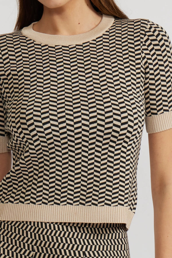 Warren Knit Top - Black + Tan