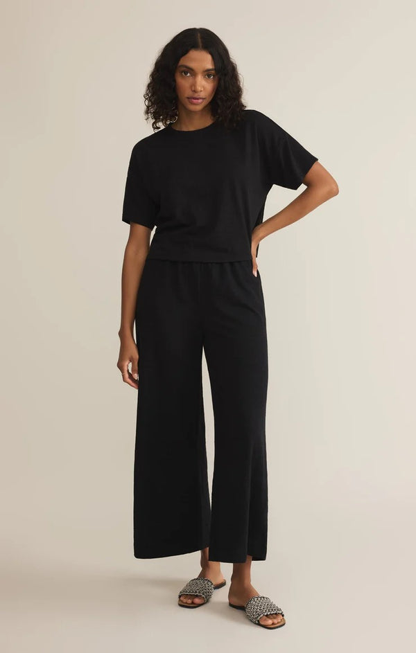 Sway Textured Cropped Slub Tee - Black