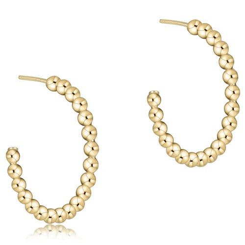 Beaded Classic 1.25" Gold Post Hoop - 4mm