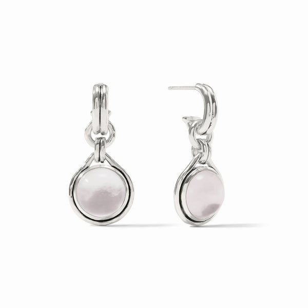 Solara Silver Hoop + Charm Crystal Clear Earrings