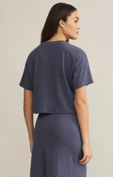 Sway Textured Cropped Slub Tee - Worn Blue