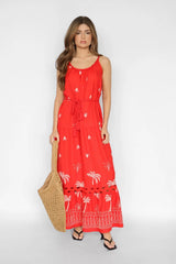 Harbour Island Embroidered Midi Dress - Coral