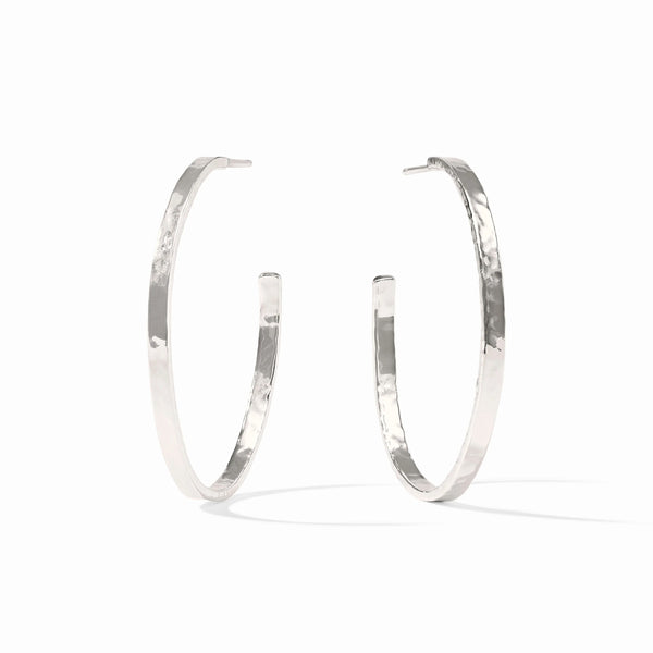 Crescent Silver Hoop Earrings - Large
