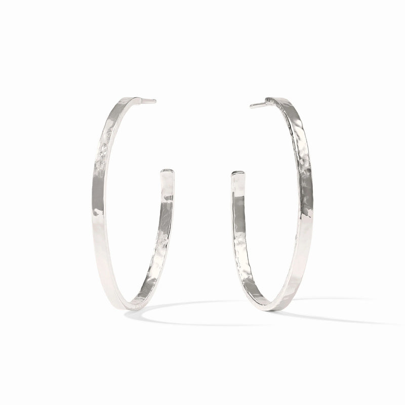 Crescent Silver Hoop Earrings - Large