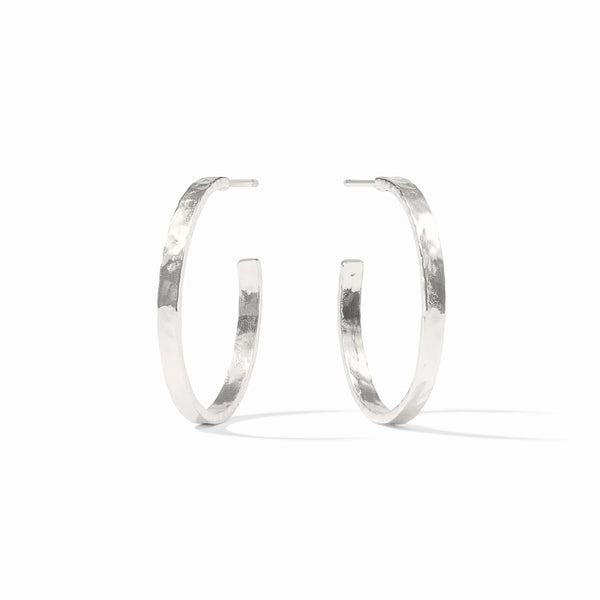 Crescent Silver Hoop Earrings - Medium