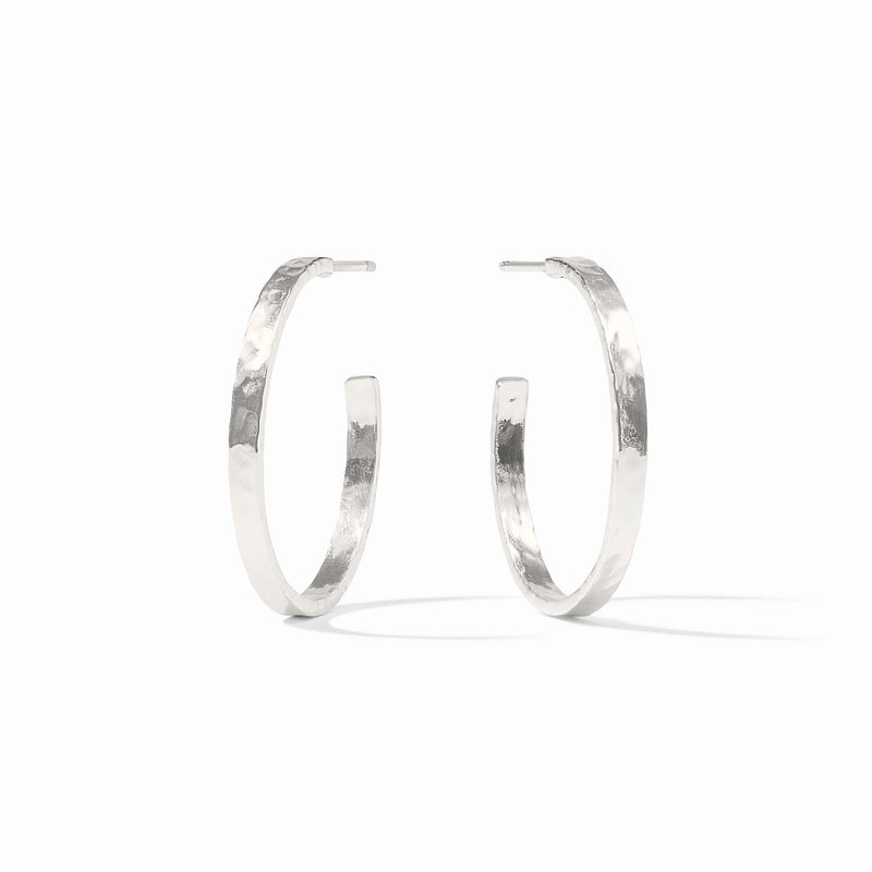 Crescent Silver Hoop Earrings - Medium