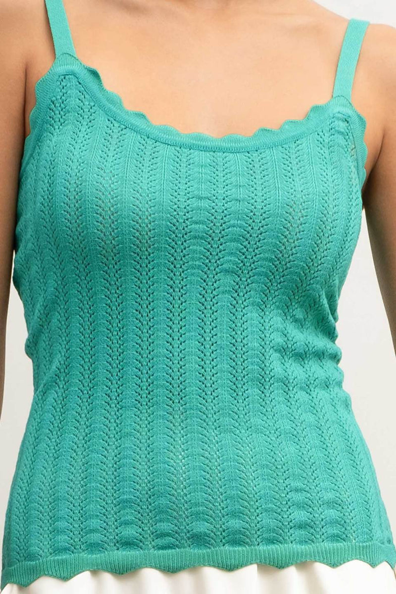 Kal Scalloped Edge Knit Cami - Emerald