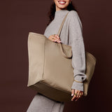 Nylon-Luxe Oversized Tote Bag - Taupe