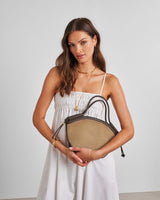 Florence Mini Tote Bag - Natural Raffia + Bitter Chocolate