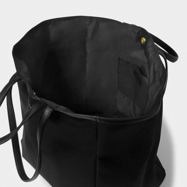 Nylon-Luxe Oversized Tote Bag - Black