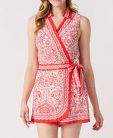 Red + White Linen Romper