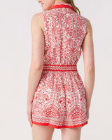 Red + White Linen Romper