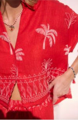Harbour Island Embroidered Button Up - Coral