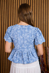 Emmy Soft Denim Tie Front Top