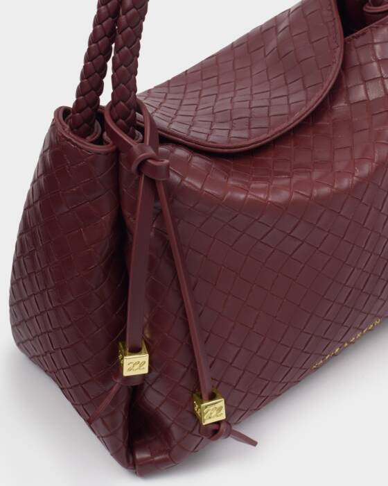 Nova Woven Texture Top Handle Bag - Cherry