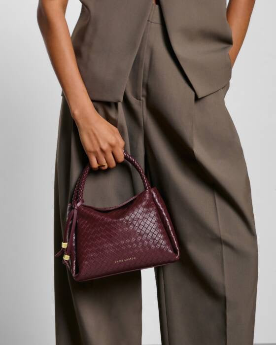 Nova Woven Texture Top Handle Bag - Cherry